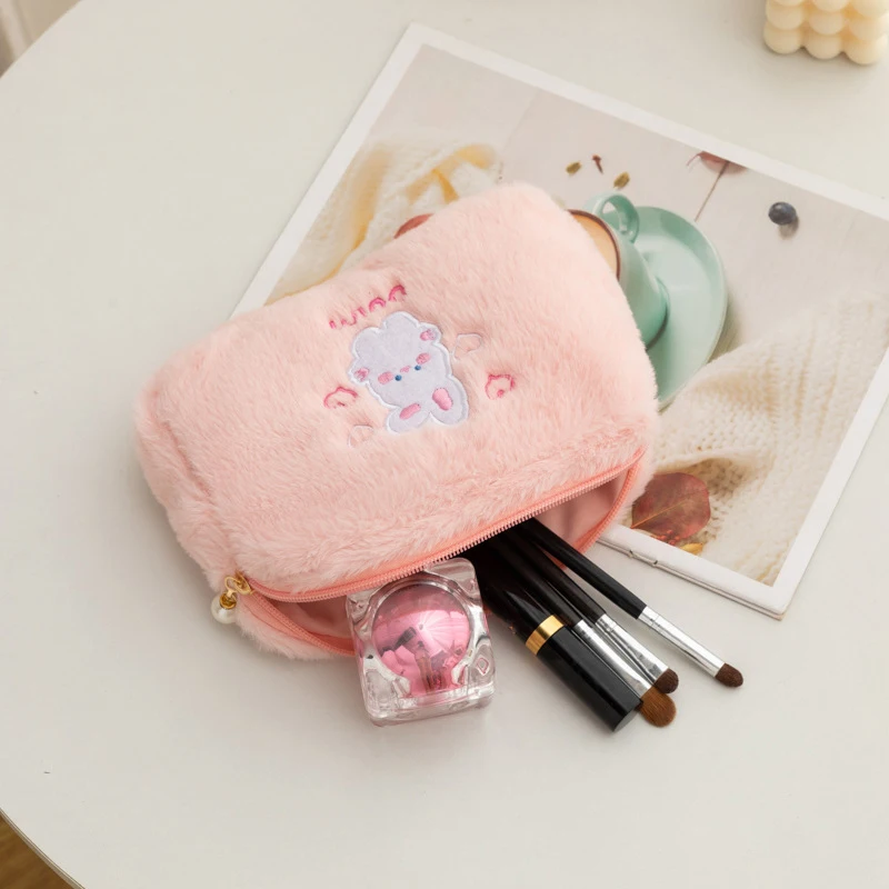 Fashion Women Plush Cute Beer Makeup Bag Large Capacity Cosmetic Storage Pouch Handbag Portable Travel Organizer Make Up Bags