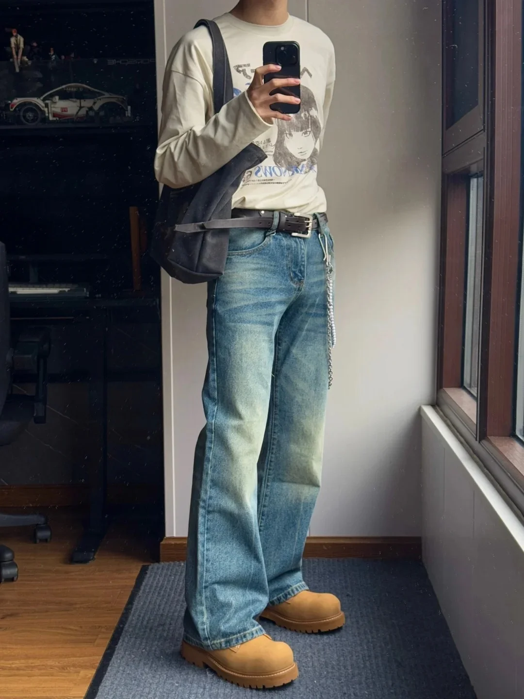 

American Retro High Waist Jeans Men's Straight Leg Slimming Flared Pants High Street Vibe Waed out Knife Jeans