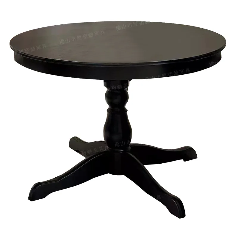 

American solid wood black antique round dining table household dining table French retro small apartment