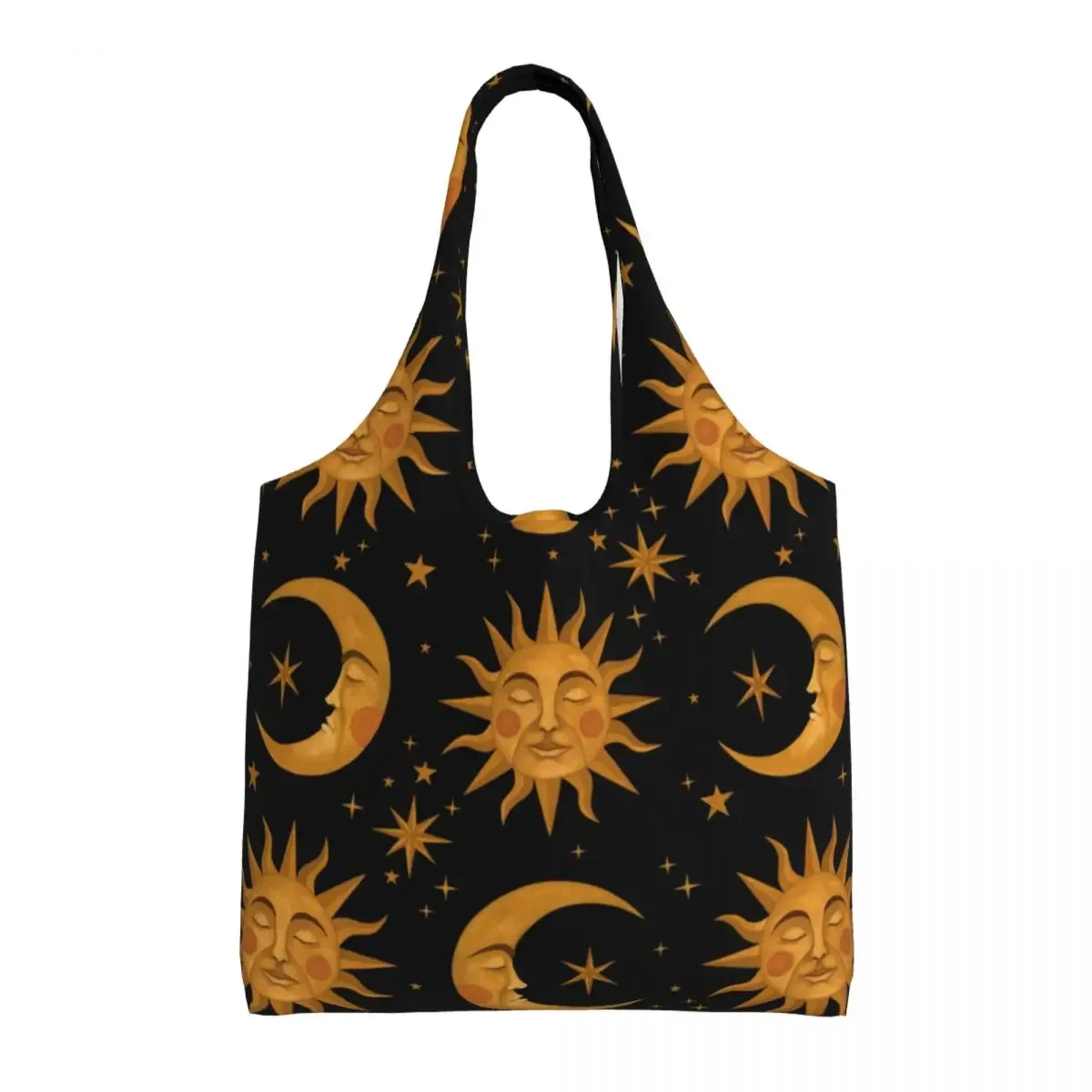 Custom Fashion Celestial Dreams Shopping Tote Bag Recycling Sun And Moon Canvas Groceries Shopper Shoulder Bag