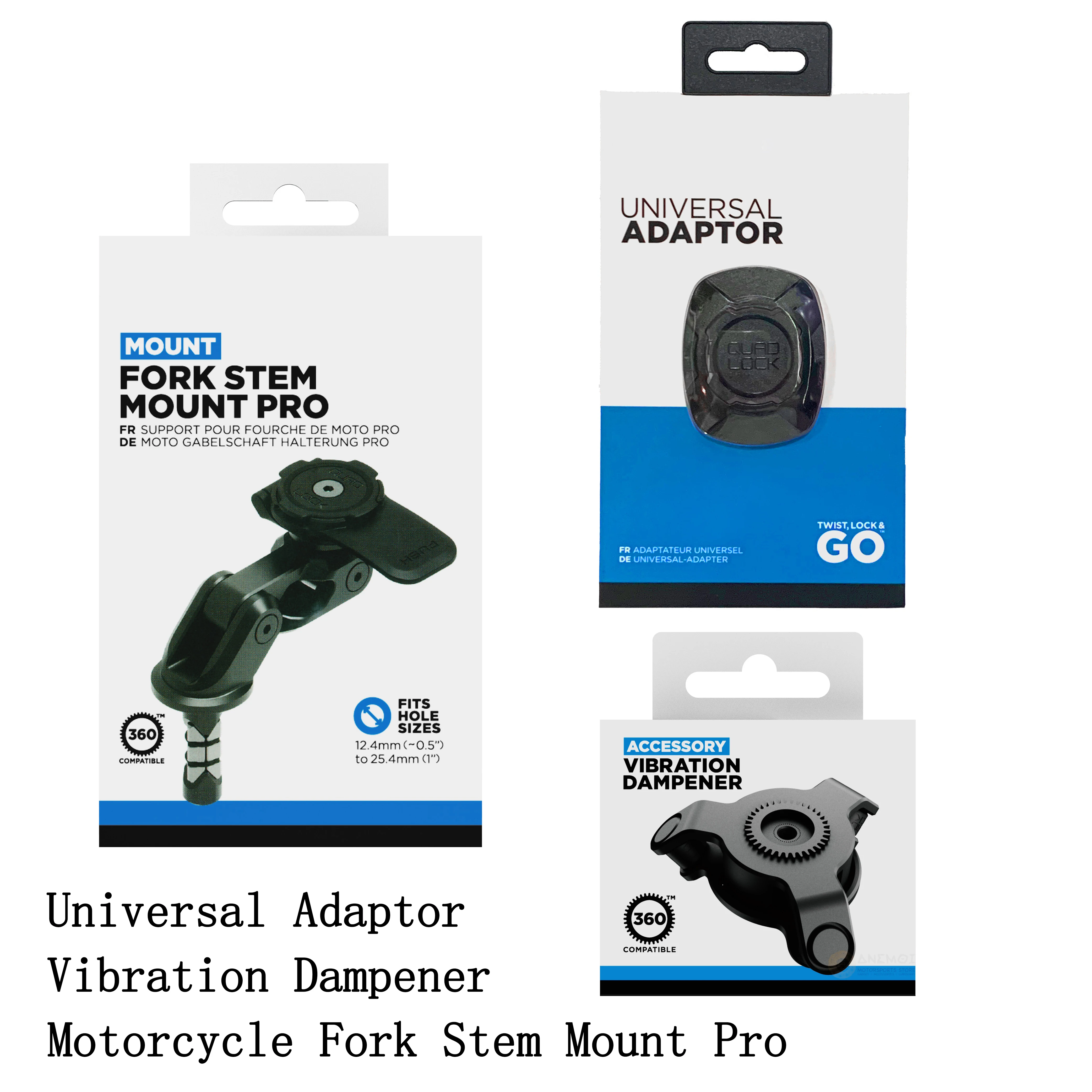 

Motorcycle Phone Bracket Kit-Motorcycle Fork Stem Mount Pro+Vibration Dampener+Universal Adaptor