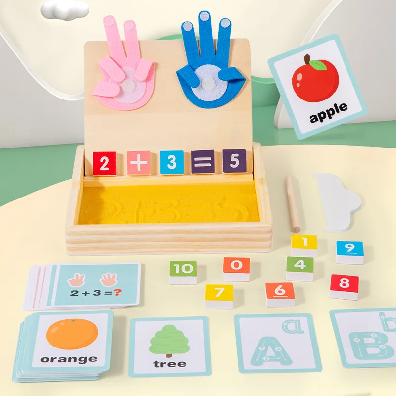 Children's 2-in-1 Sand Drawing Finger Counting Number Spelling Word Drawing Box  Montessori Teaching Aid Early Educational Toys
