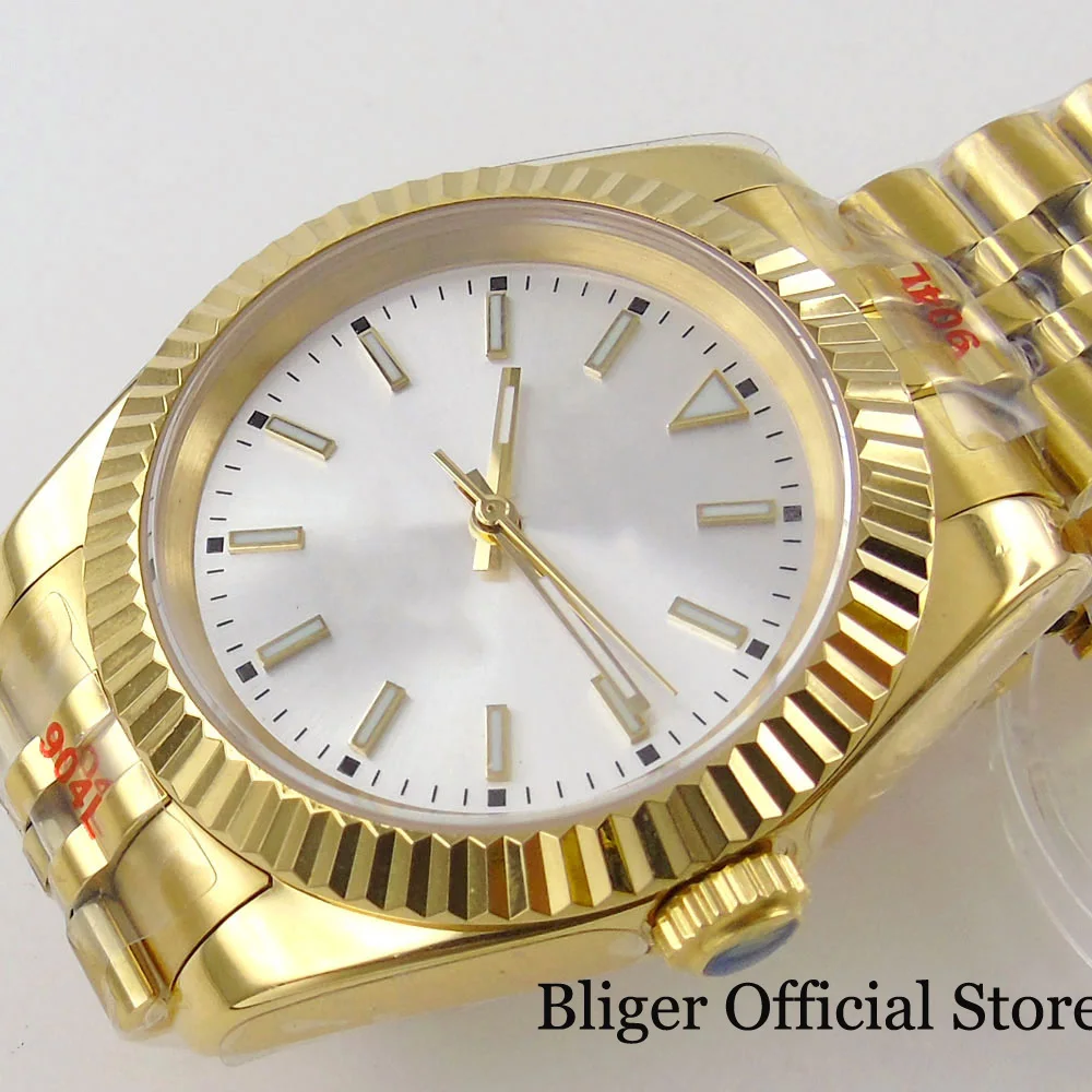 Nologo Fluted Gold Men Watch 36mm 39mm Automatic Men Watch NH35A PT5000 MIYOTA Glass Back Silver Gold Dial Jubilee Band