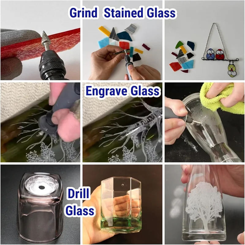 PORK-20Pcs 60-Körnung Diamant Grinder Bit Schaft Kompatibel Für Stein Glas Harz Porzellan Quarz Glasur Stahl schnitzen