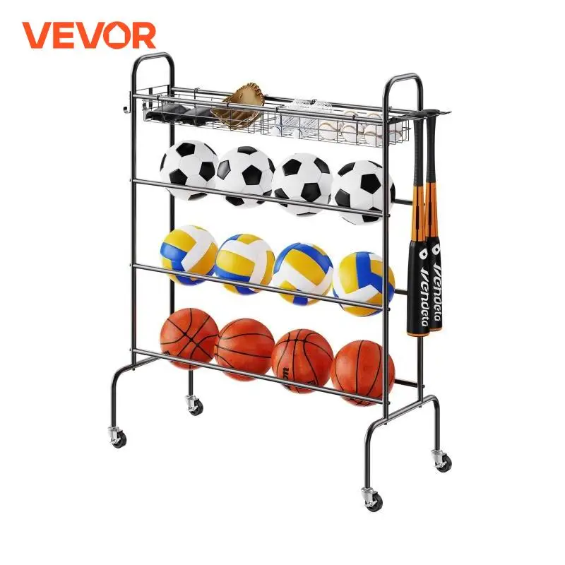 VEVOR 4-Layers Basketball Rack Rolling Basketball Shooting Training Stand with Wheels Sports Equipment Storage Organizer