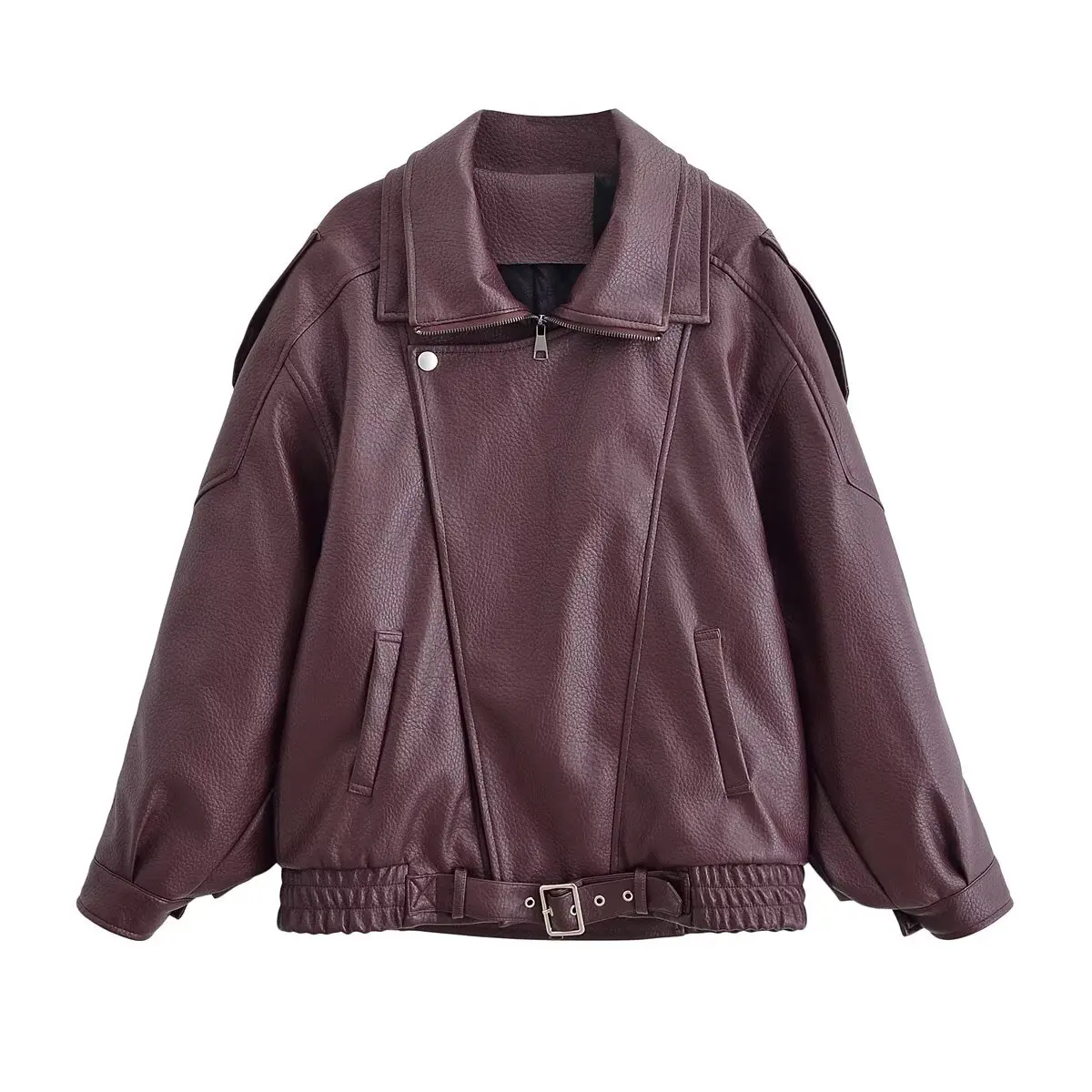 HH Herfst Kunstleer Jas Voor Vrouwen Casual Solid Lange Mouw Rits Pu Lederen Jassen Nieuwe Mode Vrouwelijke Streetwear