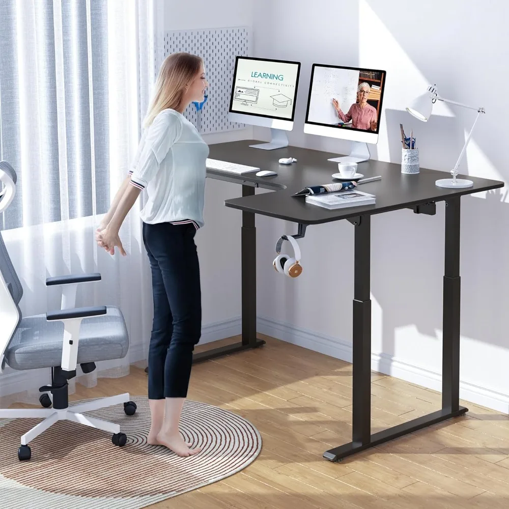 Altura ajustável L em forma de mesa permanente, canto elétrico Stand Up Desk, grande Home Office Desk, 63 ", 71"