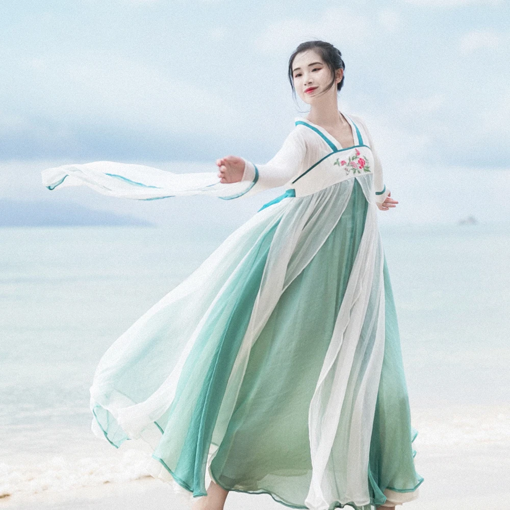 

Retro Style Embroidered Thin Dress Women's Modified Version Color Block Skirt Style Summer Spring Seasonal Breathable Polyester