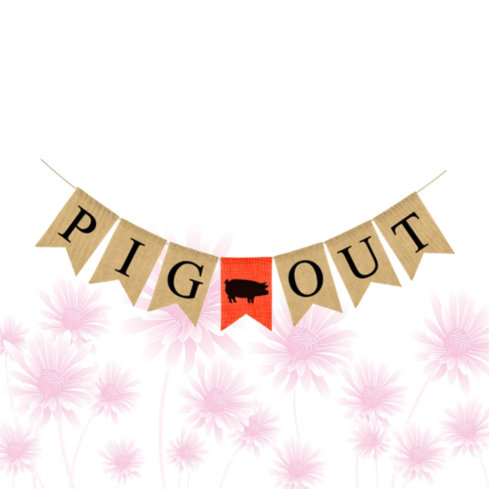 Creative Farm Themed Party Hanging Banners Letter PIG OUT Pull Flag Decorative Swallowtail Burlap Banner