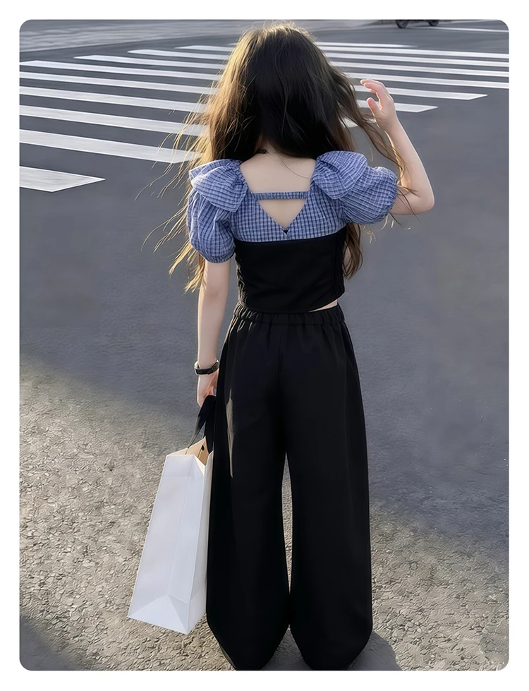 Neue Mode Kinder Streetwear Mädchen Rückenfreies Kleidungsset Crop-Top und Hose 2-teiliger Anzug Kinder Trend Street Trainingsanzug – Detail 4