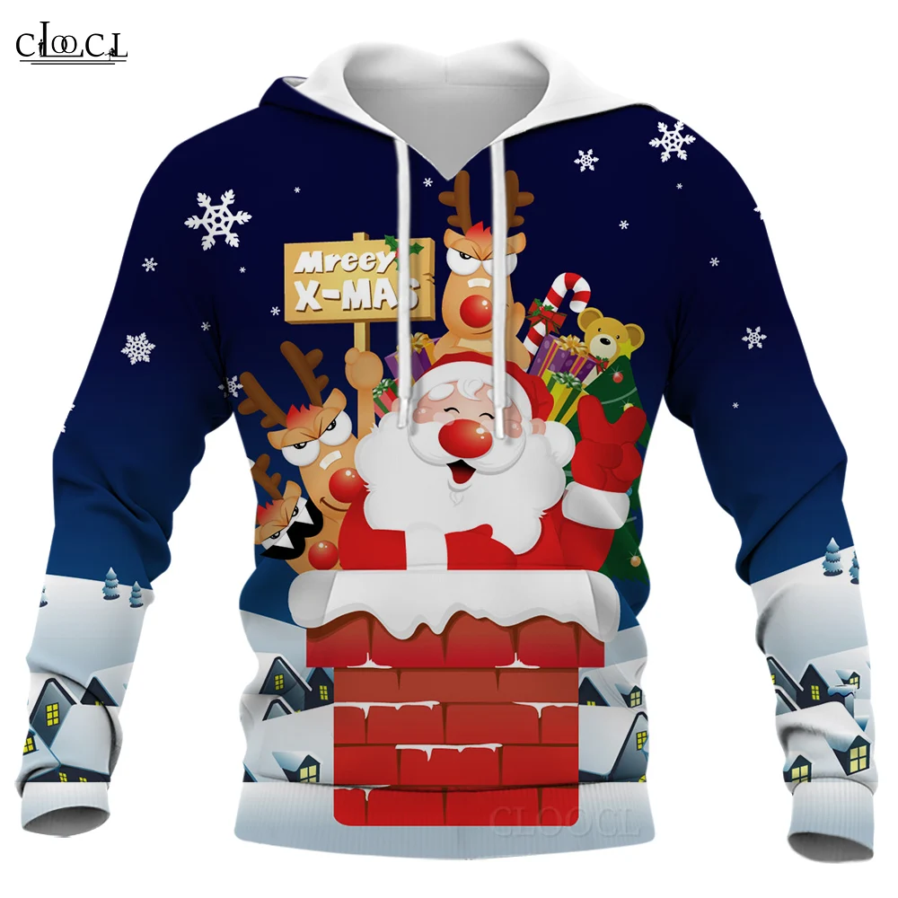 

CLOOCL Men Hoodies Street Tops Autumn Winter Santa Claus Delivers Gifts Through The Chimney Graphic 3D Printed Sweatshirt Male