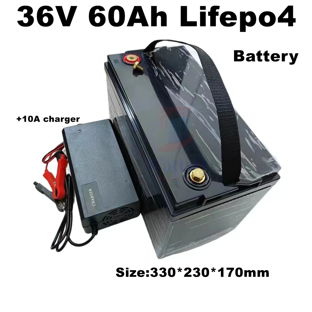 Batteria al litio impermeabile 36V 60AH Lifepo4 con ciclo profondo BMS per carrello da golf con alimentazione di backup solare da 2000w 1500W + caricatore 10A