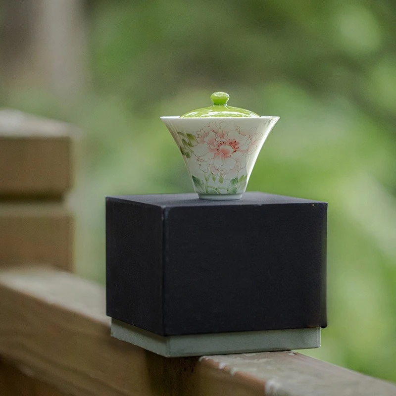 Cuiyou، اللون الوطني والعطر الطبيعي، وعاء غطاء عودة السحابة، وعاء غطاء منزلي على شكل زهرة الفاوانيا المرسومة يدويًا، حرفيًا