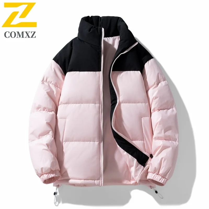 Winter Outdoor Color Block Down Jacket Unisex Stand Collar Splice Design Thickened Warm Coat Windproof Water Streetwear Parka