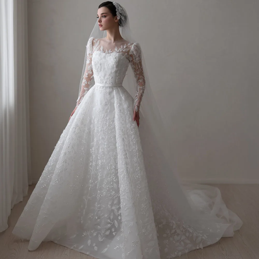 

Элегантные свадебные платья с высоким воротом и длинными прозрачными рукавами, платье русалки для невесты, женское гражданское кружевное свадебное платье по индивидуальному заказу robe de mariée