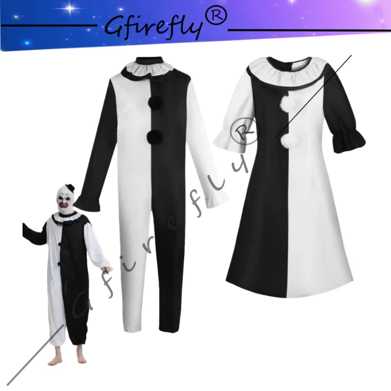 

Terrifier 3 Art The Clown Косплей Фильм Мужской комбинезон Женский ролевой игровой нарядный костюм ужаса Платье Хэллоуин Карнавальная вечеринка