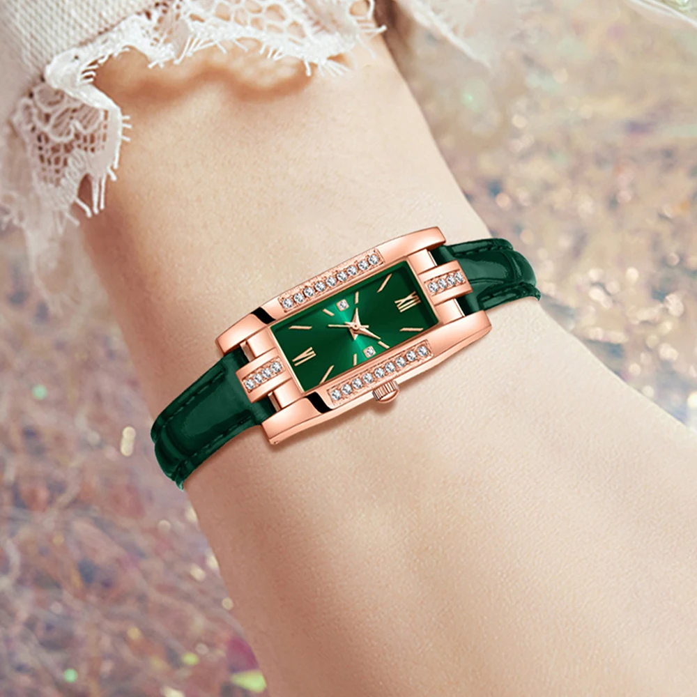 Women's watch light luxury diamond watch Tiktok student small green watch small female watch simple fashion quartz watch set