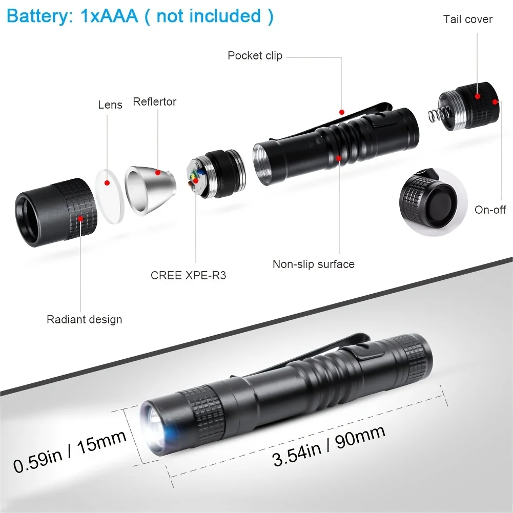 Mini Portable LED Zoomable Pen Light Pocket Handheld Flashlight Cap Lantern Torch for Camping Outdoor Emergency Hiking