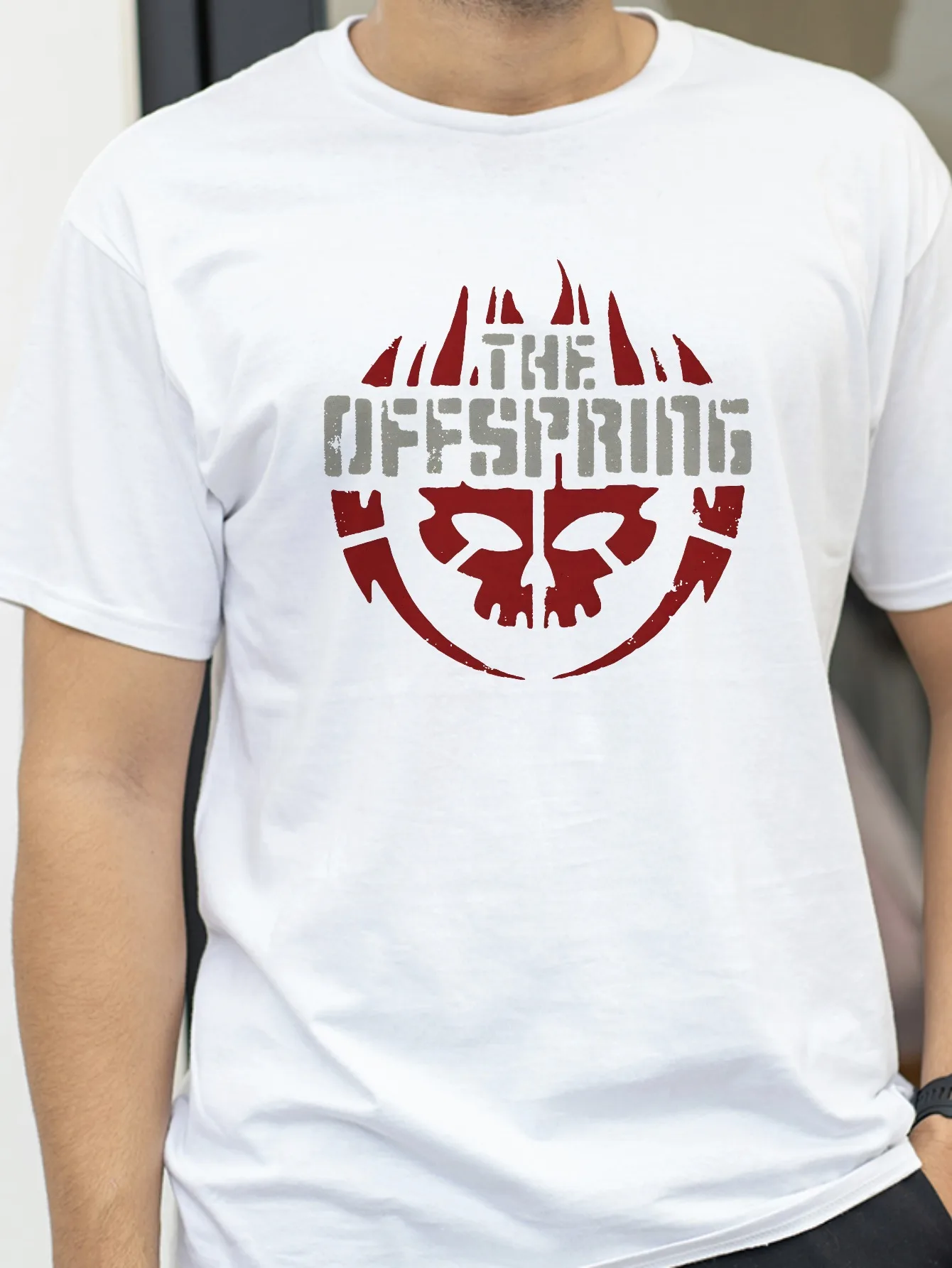 

THE OFFSPRING Skull Distressed Lettering T-Shirt Mens Vintage Rock Band Graphic TShirt summer Short Sleeve Round Neck Tees