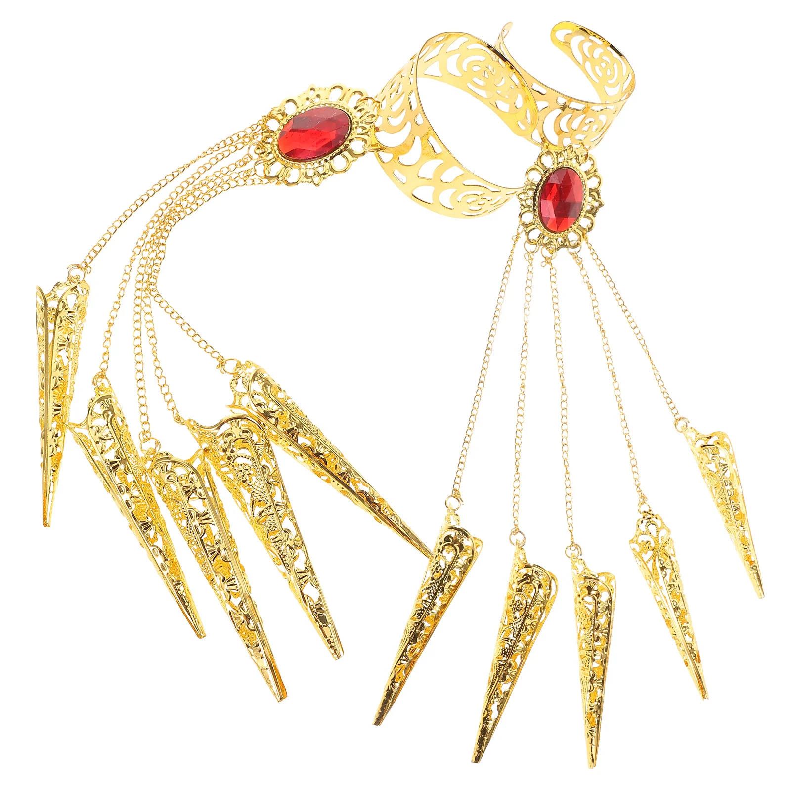 

2 Pcs Stage Performance Bracelet Finger Chain Nail Nails Decor Cuff Bracelets Women Metal Belly Dancing Outfit with Travel