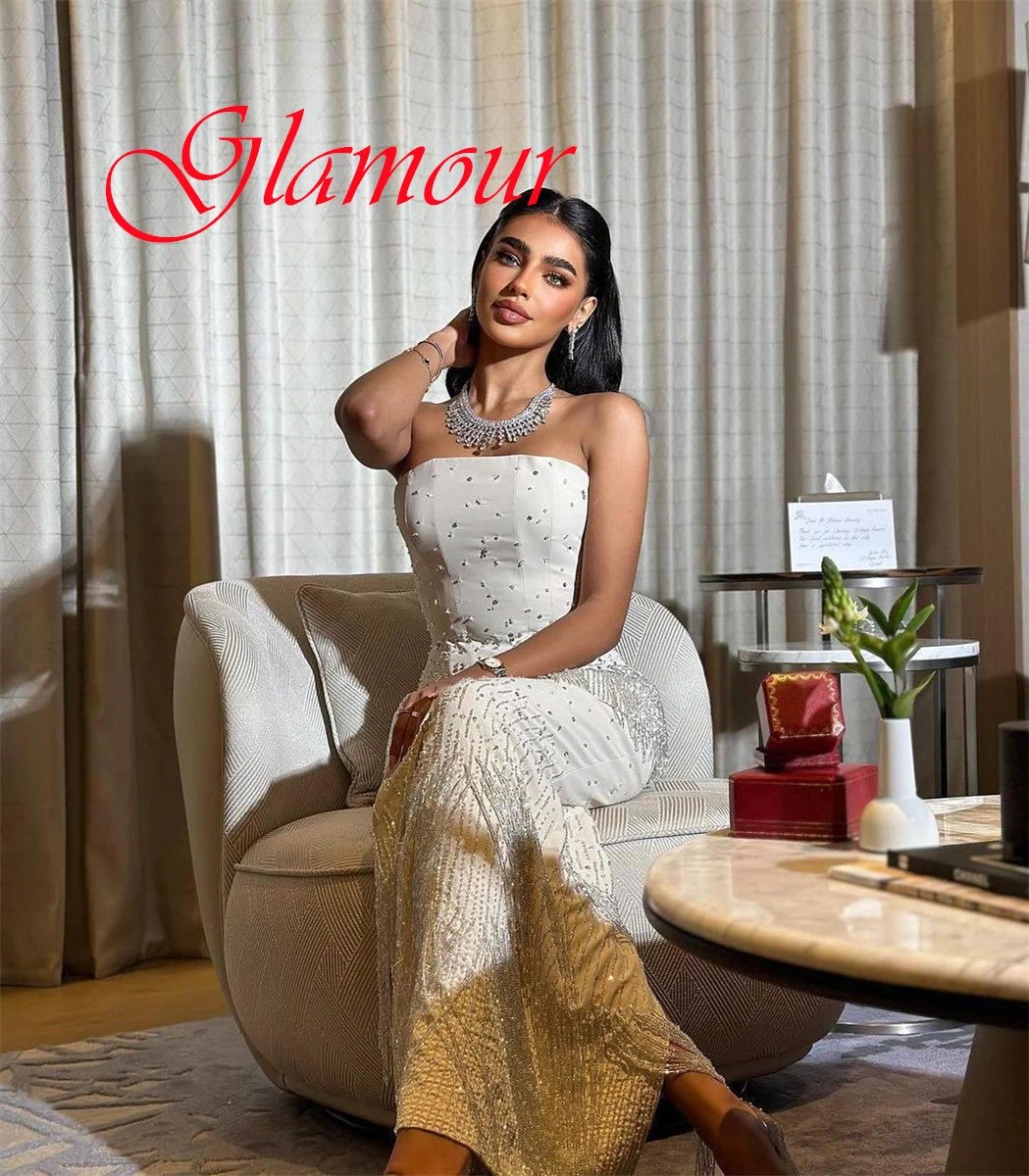 

Customized Delicate White Jersey Evening Dress Exquisite Strapless Sleeveless Lace Up Back Mermaid Tassel Homecoming Dress