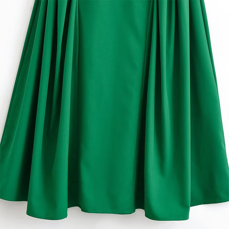 YENKYE Sexy Backless Back Cross Sling Green Dress Women Low Waist V Neck A-line Midi Summer Dress Chic Lady Vacation Vestidos