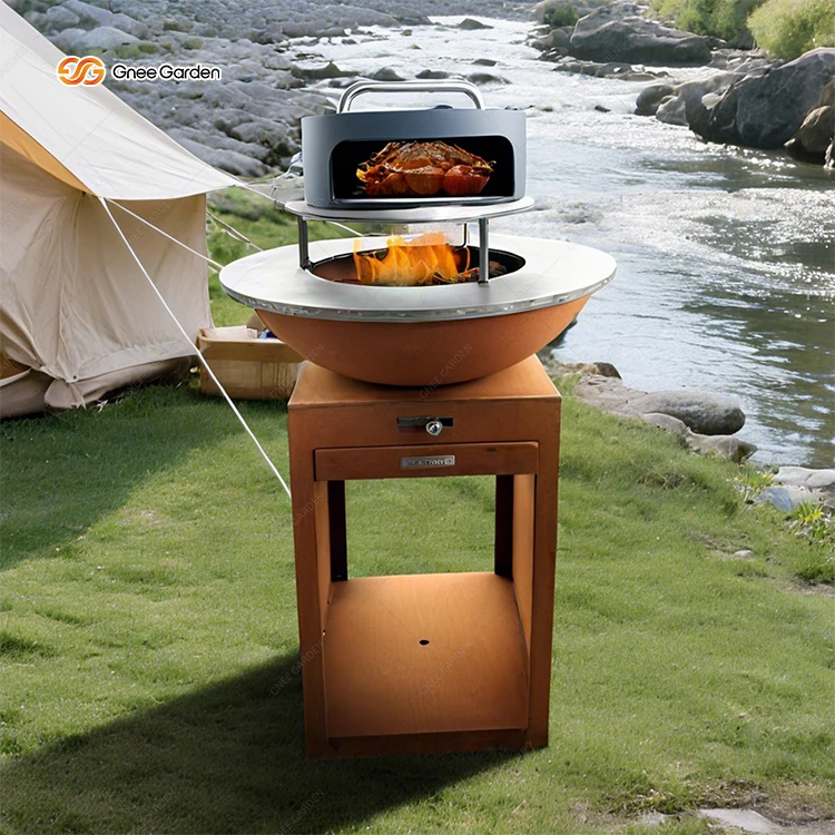 Outdoor Rust Corten Steel Grill Brasero Barbecue Grill Outdoor Charcoal Bbq Grill