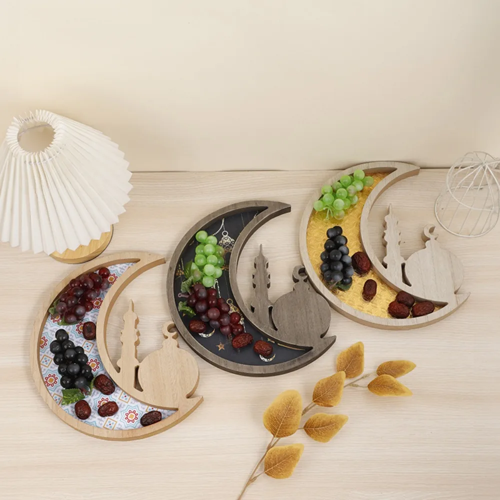 

1pcs Moon Wooden Ornaments Festival Home Decoration Crafts Multifunctional Kitchen Fruit Storage Tray