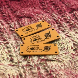 Leather Labels, Genuine Leather Knitting Labels, Tags For Handmade Items, Sewing Tags, Laser Engraved, 1x2.28 Inches, D524