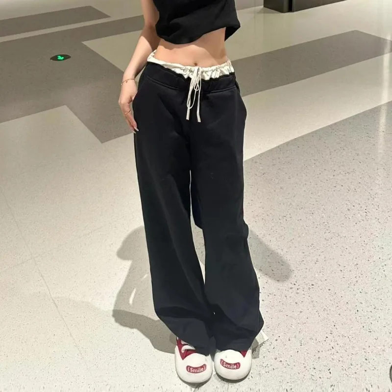 

Deeptown Black Lace Women Casual Pants High Waist Baggy Sweatpants Korean Fashion Harajuku Autunm Oversized Trousers Vintage