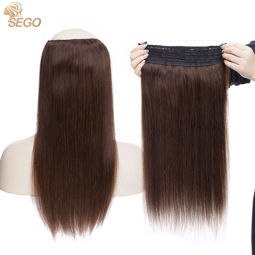 

SEGO 90g-120g Straight Wire Hair Extensions Human Hair Double Fish Line Invisible Wire Hairpiece Natural Hair For Full Head