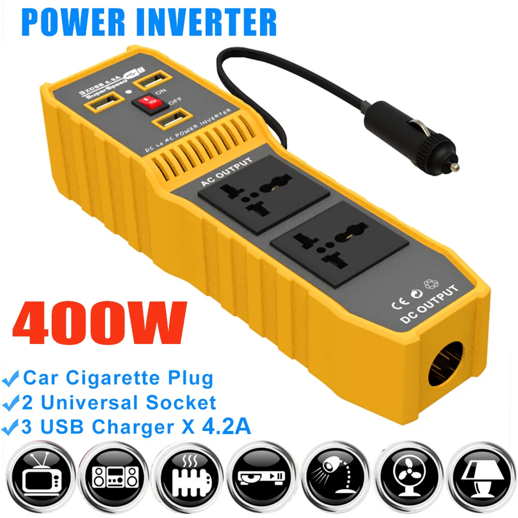 Imagem -02 - Car Power Inverter dc 12v para ac 220v 110v Sine Wave Converter Transformer Led Display Isqueiro Universal Soquete 400w