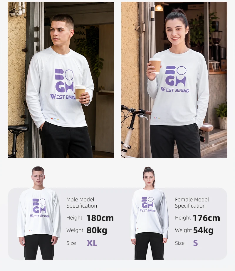 WEST BIKING Herren-Radtrikot mit langen Ärmeln, Frühling/Herbst, schnelltrocknend, Unisex-T-Shirt, lässiges Sportoberteil für Pendler, Laufen und andere Sportarten. – Detail 4