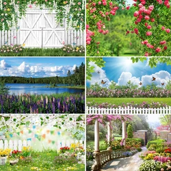 Spring Natural Scenic Backdrops Blossom Flowers Grass Vine Park Garden Photography Background Natural Landscape Photocall Studio