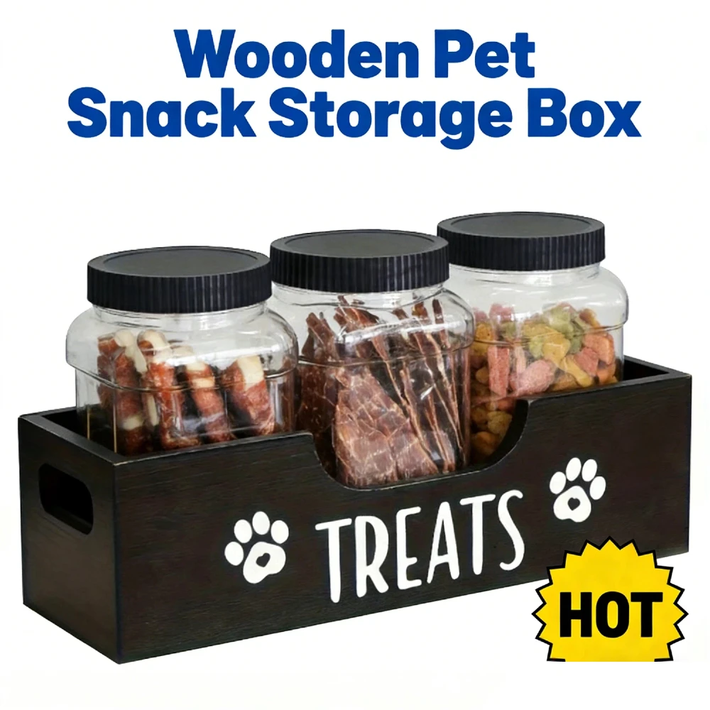 

Деревянный герметичный держатель для хранения лакомств для собак, большая емкость, 3 контейнера, органайзер для хранения свежих закусок, идеальный подарок для домашних животных, аксессуары