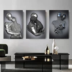 Modern Metal Character Wall Art Nordic Romantic Couple Posters and Prints Canvas Painting for Office Living Room Home Decoration