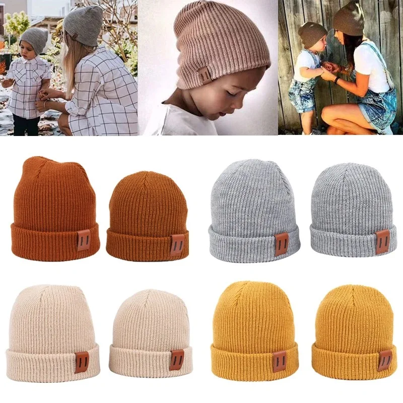 Knitted Hat for Baby & Adults Caps Wool Fashion Simple Warm Skullies Beanies Solid Autumn Winter Beanie Cap Trendy Style