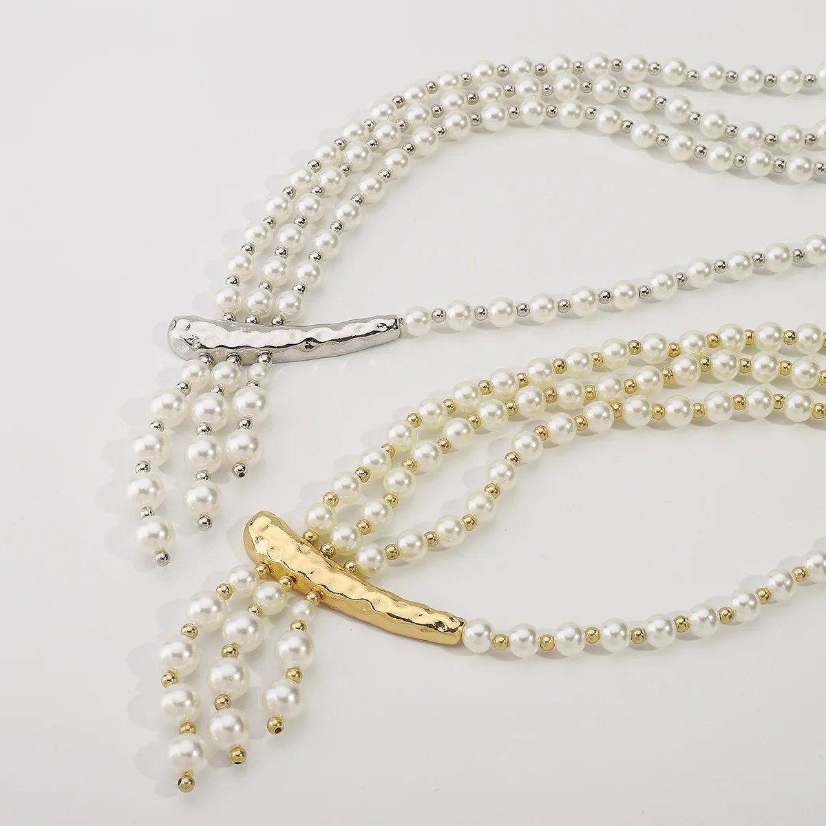 KMVEXO Multilayer Imitation Pearl Long Chain Necklace for Women Irregular Metal Choker Party Jewelry Wedding Accessories