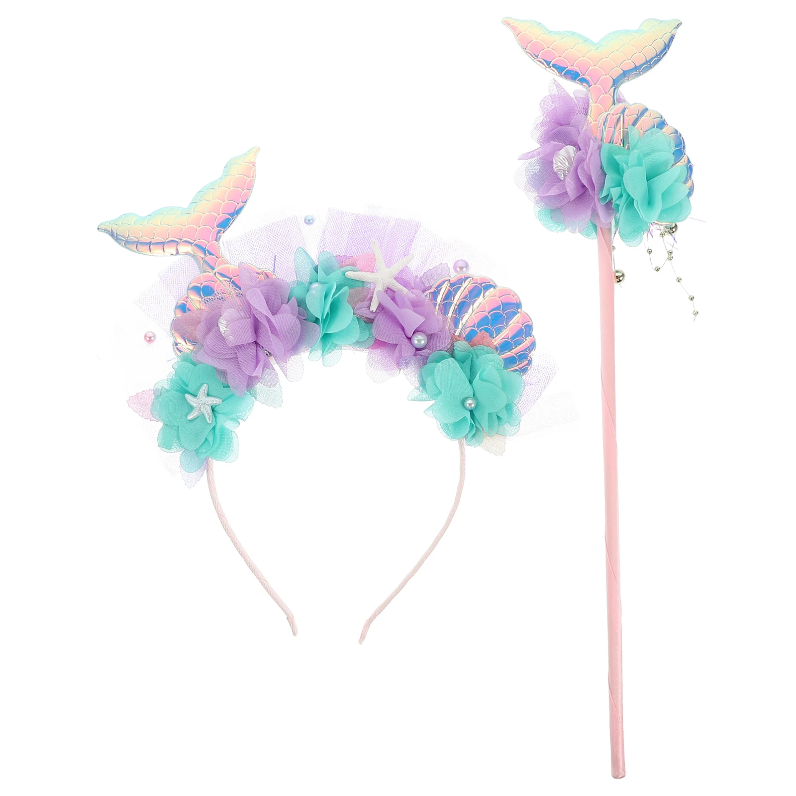

1 set 1 Set Mermaid Fairy Wand Headband Prop Decorative Sequin Tail Hairband For Cosplay Birthday Party