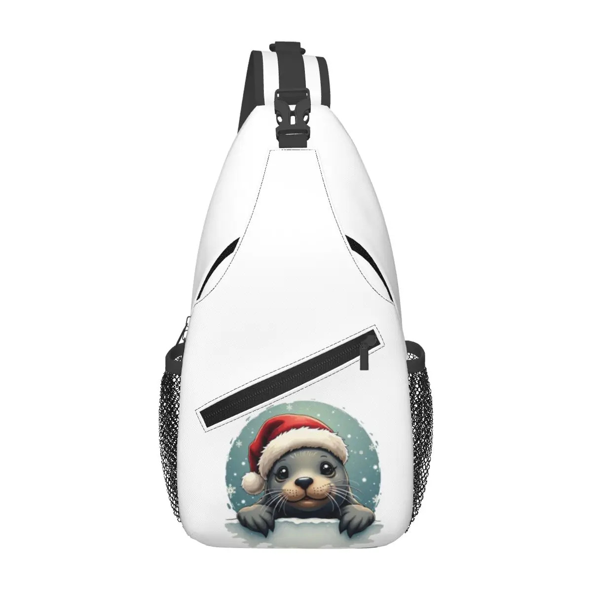 Seal Pup Wearing A Santa Hat Chest Bag Men Sling Crossbody Backpack Chest Bag Travel Hiking Daypack Shoulder Bag