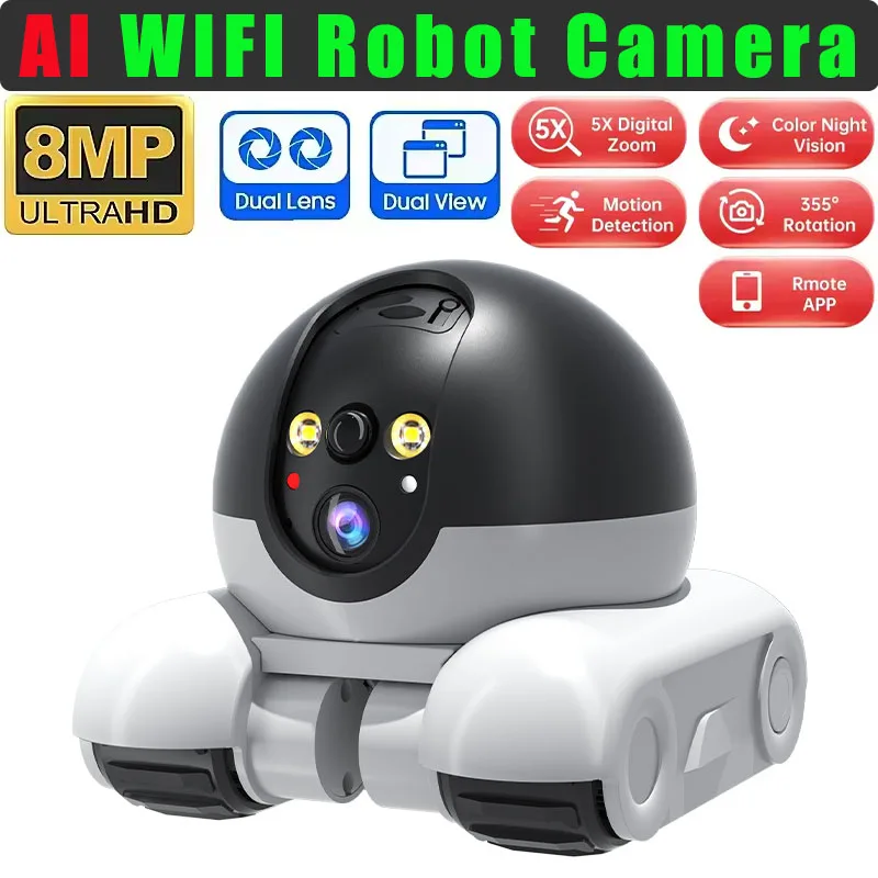 AI Cat/Dog IP Camera Full Color 8MP HD1080p APP Dual Lens Playing Running Humanoid Detection Home Security CCTV Baby Monitor