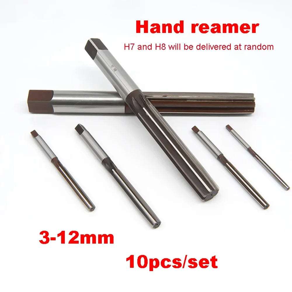 10pcs/set straight shank hand reamer 3/4/5/6/7/8/9/10/11/12mm H7 H8 9SiCr 6flute Manual-purpose Tools