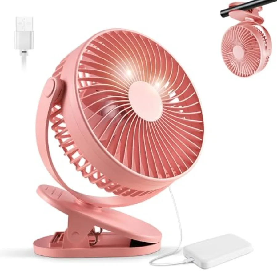 

Clip on Fan Rechargeable, 8-Inch Battery Operated Desk Fan, USB Fan, 5Speeds, Strong Airflow, Sturdy Clamp for Golf Cart Office