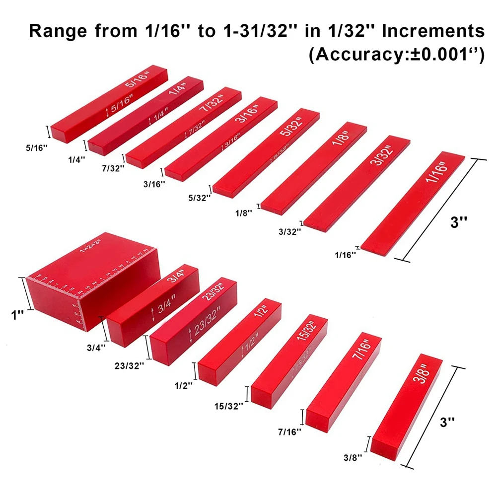 【BLACK FRIDAY】Setup Blocks Height Gauge ,Woodworking Bars Marked Engraving Size,15PCS Precision Setup Bars For Router Table Saw