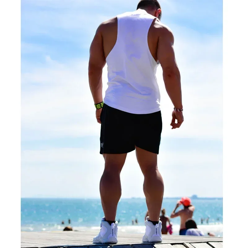 New Fitness Guys Gym Clothing Cotton Printed Training Singlets Bodybuilding Tank Top Mens Muscle Sleeveless T Shirt Sports Vest