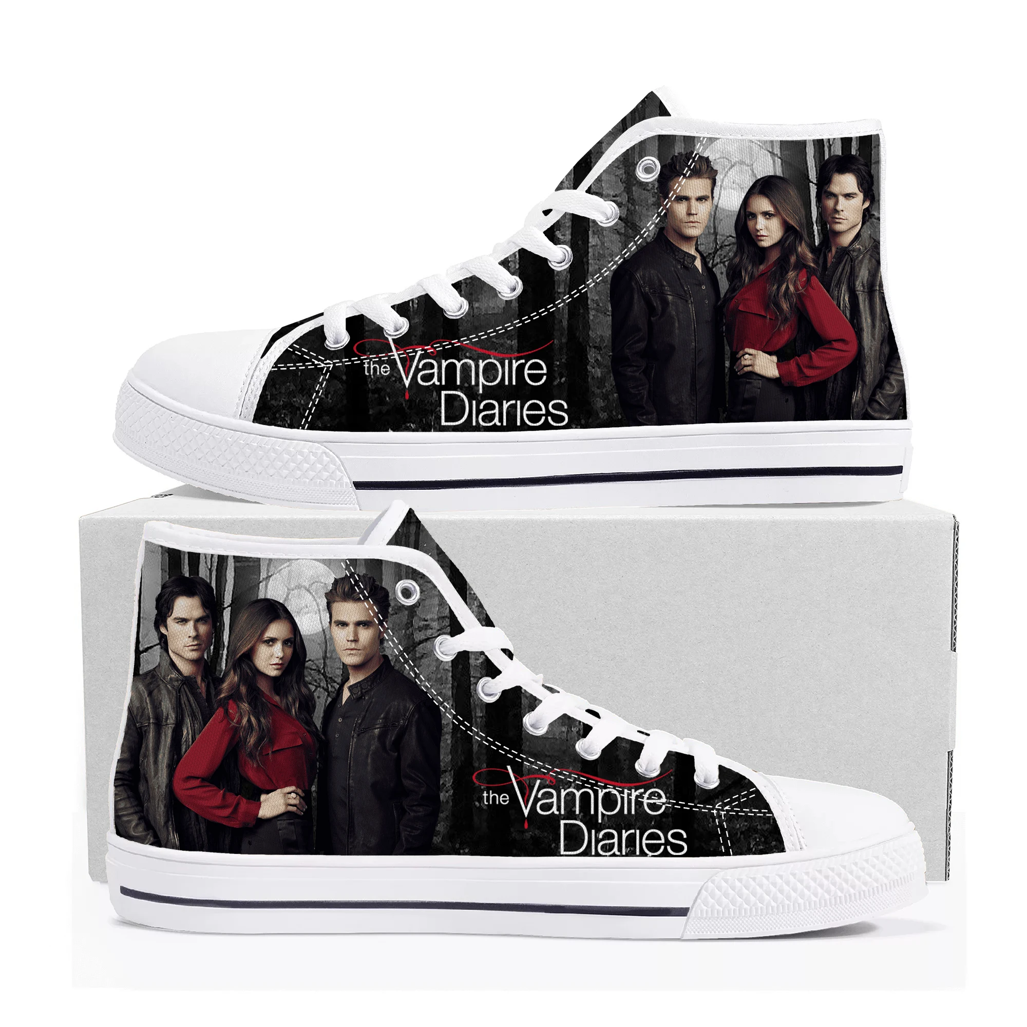 Damon High Top Sneakers pour hommes et femmes, The Vampire Diaries, Chaussures en toile pour adolescents, Chaussures de couple décontractées, Chaussures personnalisées, Haute qualité