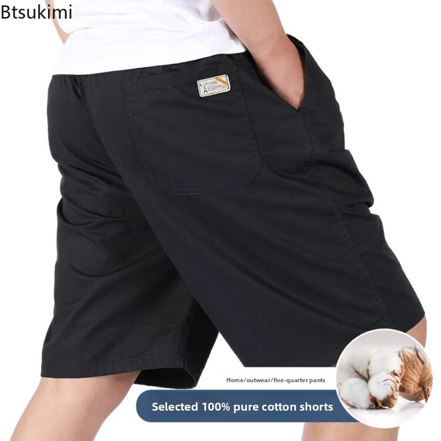 الصيف رقيقة متعددة جيب القطن الخالص ملابس العمل السراويل الرجال المتضخم فضفاض مستقيم الساق خمس نقاط عادية فوق الركبة شورتات للبحر #1