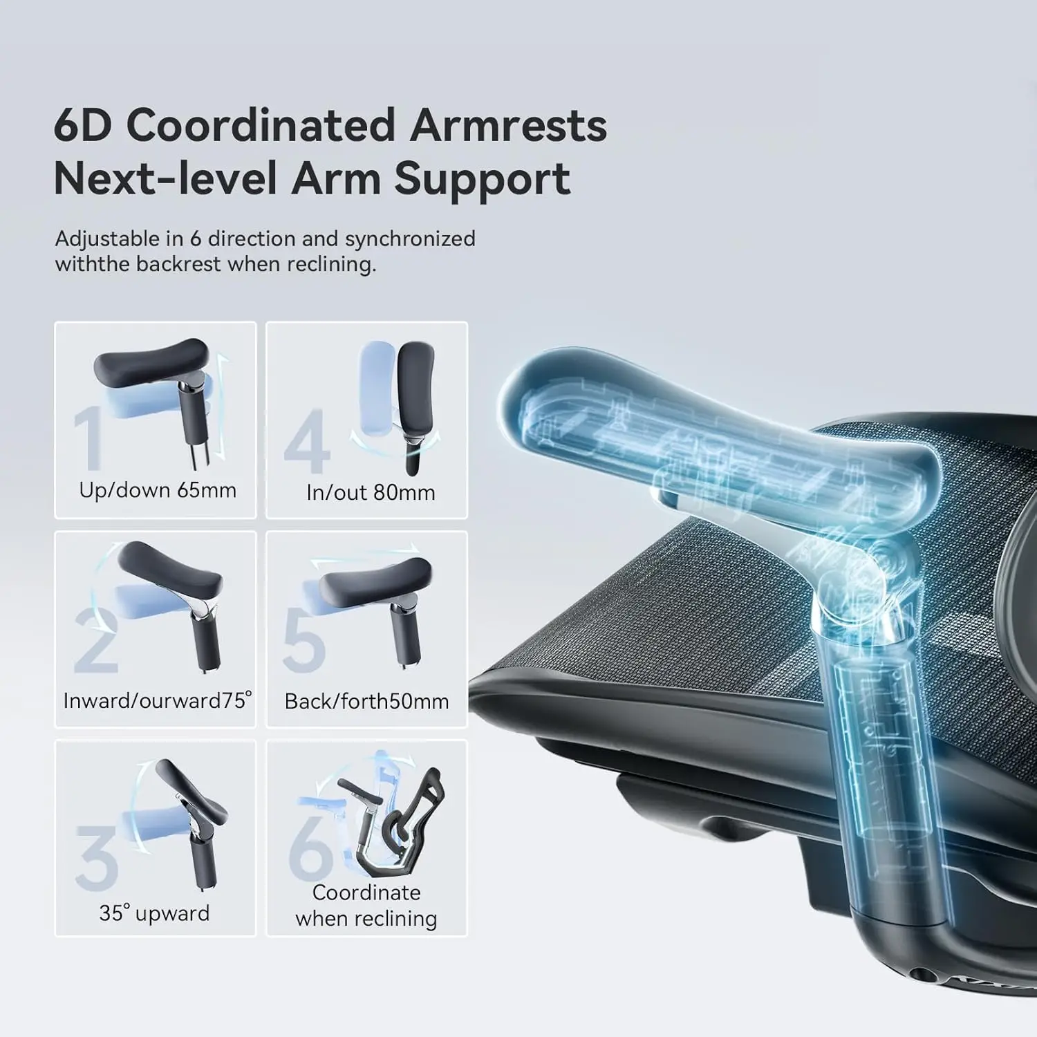 كرسي مكتب مريح مع مسند للقدمين، ومساند للذراعين 6D فائقة النعومة، ودعم قطني ديناميكي، وتعديل عمق المقعد والإعلان #6