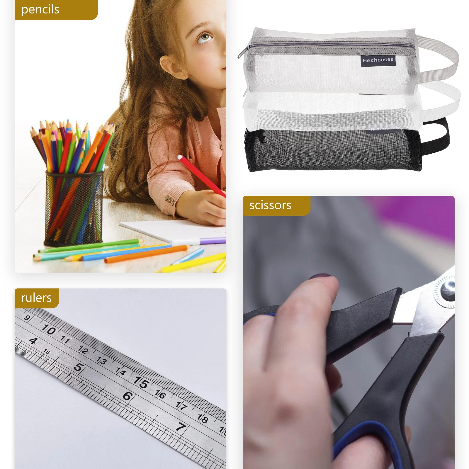 

3Pcs Transparent Mesh Pencil Case Large Capacity Zipper Pen Bag Clear Stationery Storage Bag for School Office Travel