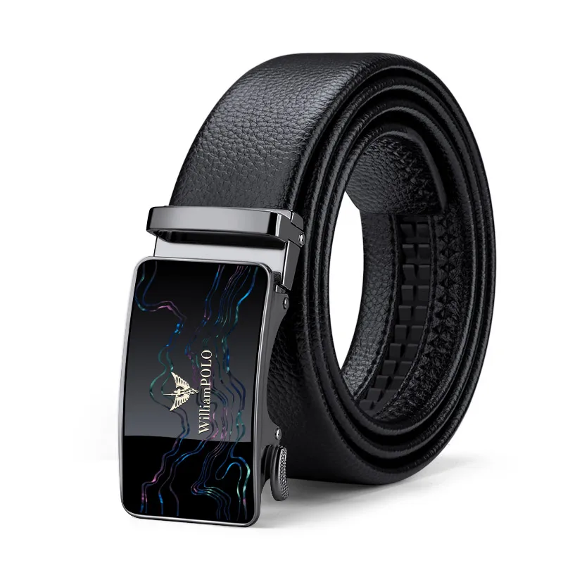 ブラックレザーMMロゴバックルベルト 29mmレザーホールレスバックルベルト(ONE SIZE ブラウン
